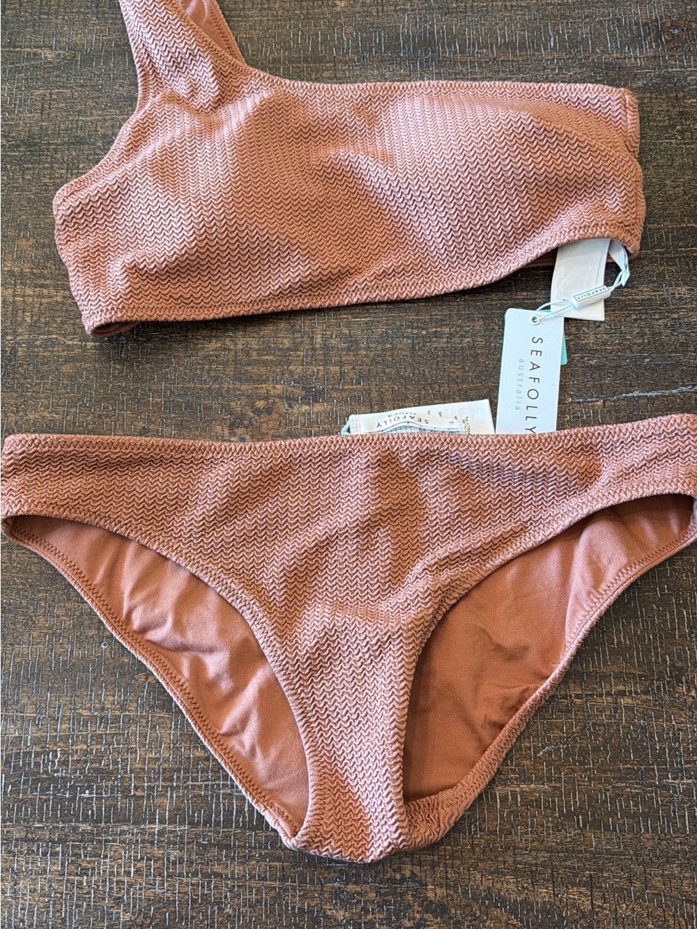 Seafolly One-Shoulder Bikini Set in Dusty Rose Tan
